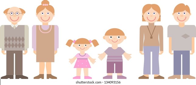 happy big family with children, vector illustration