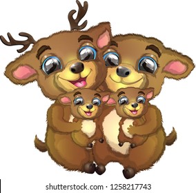 happy big family of deer