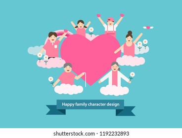 happy big family flat character design