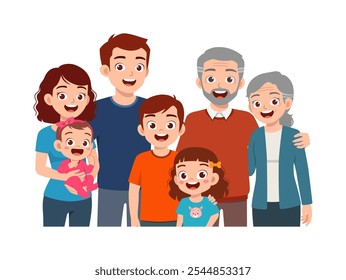 happy big family portrait contain father mother son daughter baby grandmother grandfather