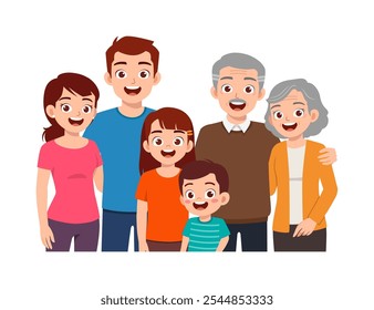 happy big family portrait contain father mother son daughter baby grandmother grandfather