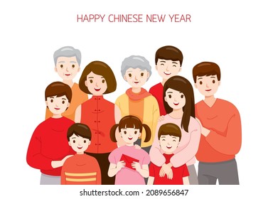 Happy Big Family Standing Together On Chinese New Year