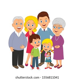 Happy big family togerther, illustration, vector