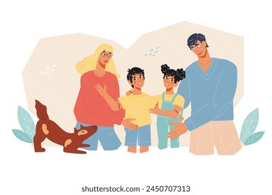 Happy big family together flat vector illustration isolated on white background. Parents and children strengthen family bonds.