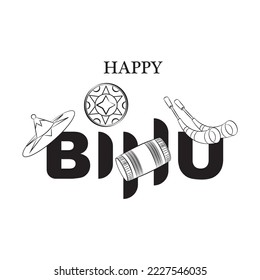 happy bihu black and white illustration
