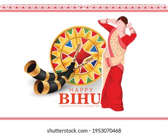 Happy Bihu festival of Assamese New Year Bihu of Assam India with  traditional background