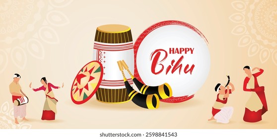 Happy Bihu harvest festival celebrated in Assam vector poster
