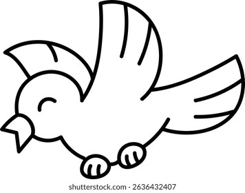 Happy Bird Black and White Vector Illustration Line Art 