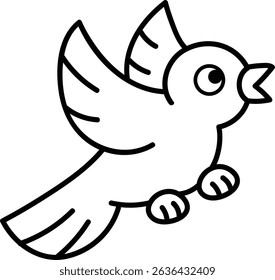 Happy Bird Black and White Vector Illustration Line Art 