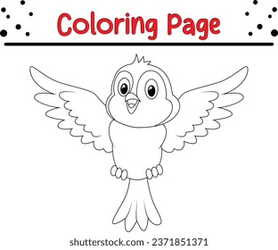 happy  Bird coloring page. black and white vector illustration for a coloring book.