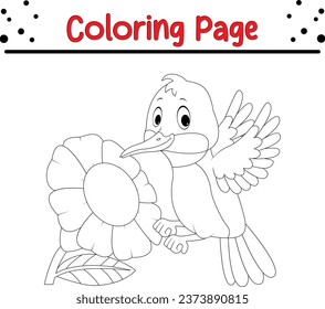 ilustración del vector de página de coloreado de pájaro feliz. libro de Colores de animales para niños.