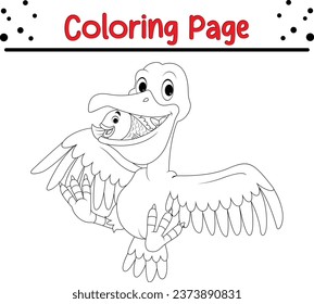 happy bird coloring page vector illustration. animal Coloring book for kids.