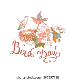 Happy Bird day! Vector congratulation card. Hand written inscription