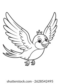 Happy Bird in Flight – Cartoon Line Drawing