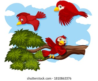 Happy bird flying in nature illustration