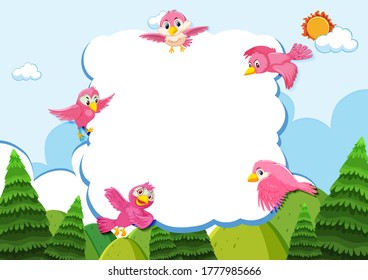 Happy bird in nature background blank banner illustration
