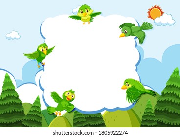 Happy bird in nature background blank banner illustration
