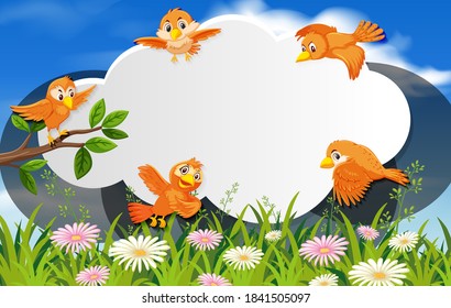 Happy bird in nature background blank banner illustration