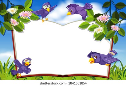 Happy bird in nature background blank banner illustration