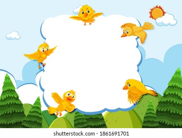 Happy bird in nature background blank banner illustration