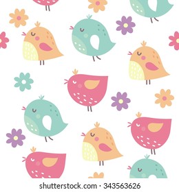 Happy birds seamless vector pattern