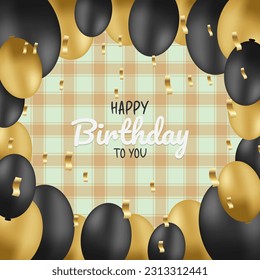 Happy Birhday Background with Black and Gold Balloons