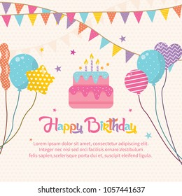 Happy Birhtday Greeting Card. Vector Illustration