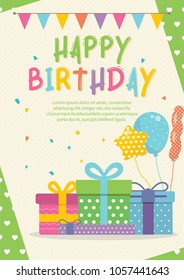 Happy Birhtday Greeting Card. Vector Illustration