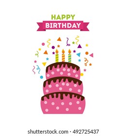 Happy Birrhday Cake Celebration Vector Illustration Stock Vector ...