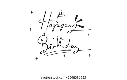 Happy Birthday Kuchen Party Schriftart Kalligrafie Skript schwarzer Text Farbe Zeichnung Kunst Design lustig genießen Event Feiertag Geschenk Gruß Ereignis Geburtstag Nachricht Poster präsentieren Banner Produkt helle Beschriftung 