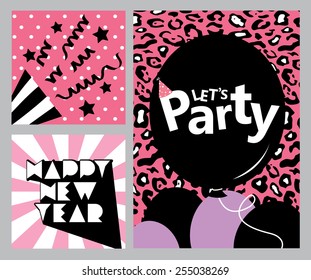 Happy birth day card with balloon and tiger pattern