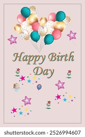 Happy birth day celebration cards banner template and realistic balloons.