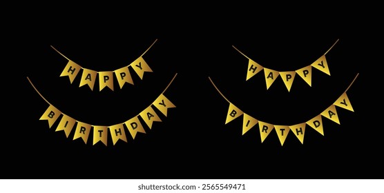 happy birth day decorative Golden flag garland vector