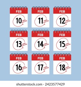Happy Birth Day February Calender. Feb 10-Feb 18.
