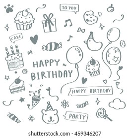 happy birth day party cartoon hand drawing set