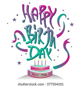 Happy Birth Day Typography logo-symbol with cake design. create by vector file