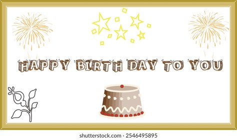 happy birth day vector card , cake, text, sprinkles and stars