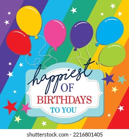 Happy birthdat card design with colorful balloons and text