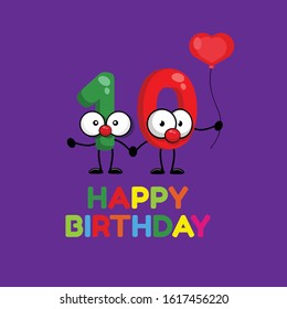 happy birthday - 10 year. happy Birthday card. funny charakter number with heart balloon. 