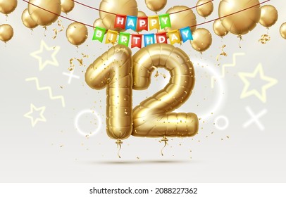 Happy Birthday 12 years anniversary of the person birthday, balloons in the form of numbers of the year. Vector illustration