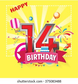 Happy Birthday 14 Date Fun Celebration Stock Vector (Royalty Free ...