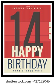 Happy Birthday 14 Year Card / Poster (Vector Illustration)