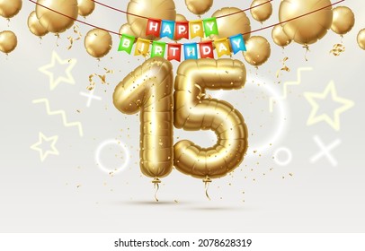 Happy Birthday 15 years  anniversary of the person's birthday, balloons in the form of numbers of the year. Vector illustration