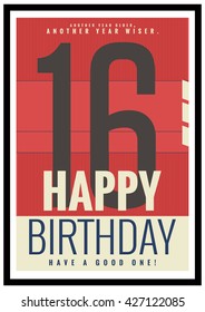 Happy Birthday 16 Year Card / Poster (Vector Illustration)