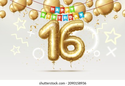 Happy Birthday 16 years anniversary of the person birthday, balloons in the form of numbers of the year. Vector illustration