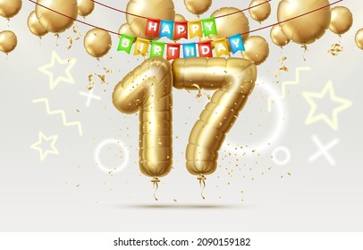 Happy Birthday 17 years anniversary of the person birthday, balloons in the form of numbers of the year. Vector illustration