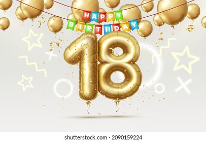 Happy Birthday 18 years anniversary of the person birthday, balloons in the form of numbers of the year. Vector illustration