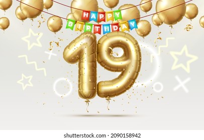 Happy Birthday 19 years anniversary of the person birthday, balloons in the form of numbers of the year. Vector illustration