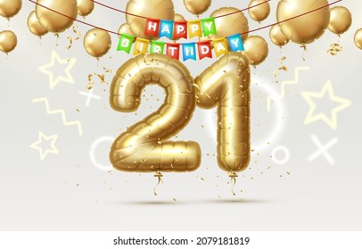 Happy Birthday 21 years anniversary of the person birthday, balloons in the form of numbers of the year. Vector illustration