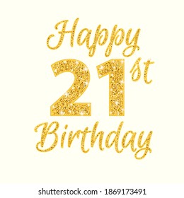 Happy birthday 21st glitter greeting card. Clipart image isolated on white background. svg